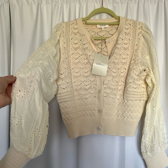 bohme Sweaters - SOLD NWT Bohme 100% Cotton Cream Lace Knit Sweater with Eyelet Sleeves